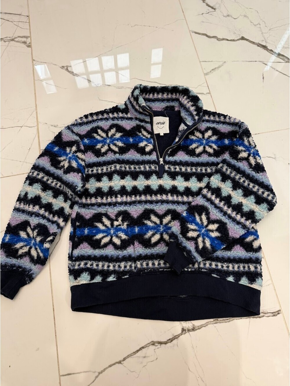 Aerie Fair Isle Sherpa Quarter Zip Pullover XXS